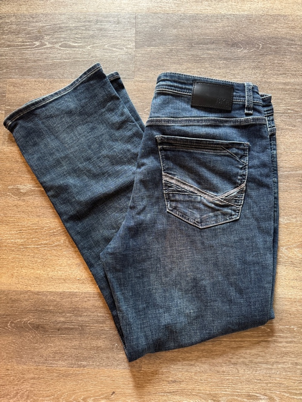 Bke Tyler 34x30 Men's Dark Blue Denim Jeans - relaxed Straight Fit